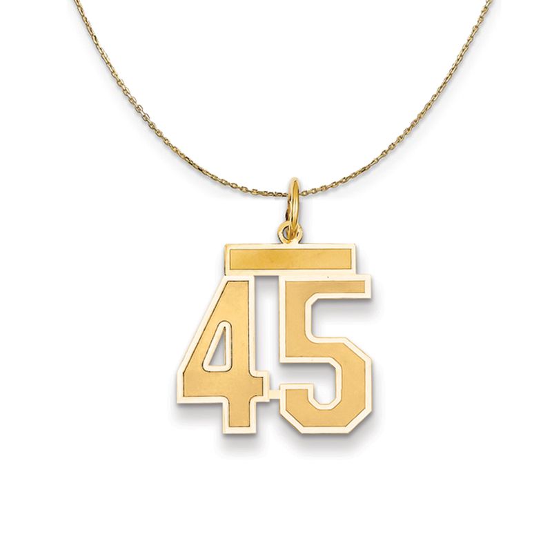 14k Yellow Gold, Jersey, Med Number 45 Necklace - 20 Inch